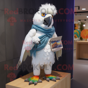 White Macaw mascot costume character dressed with a Sweater and Clutch bags
