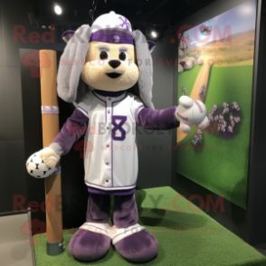 Lavender Celtic Cross mascot costume character dressed with a Baseball Tee and Hairpins