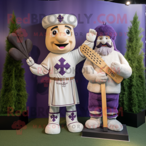 Lavender Celtic Cross mascot costume character dressed with a Baseball Tee and Hairpins