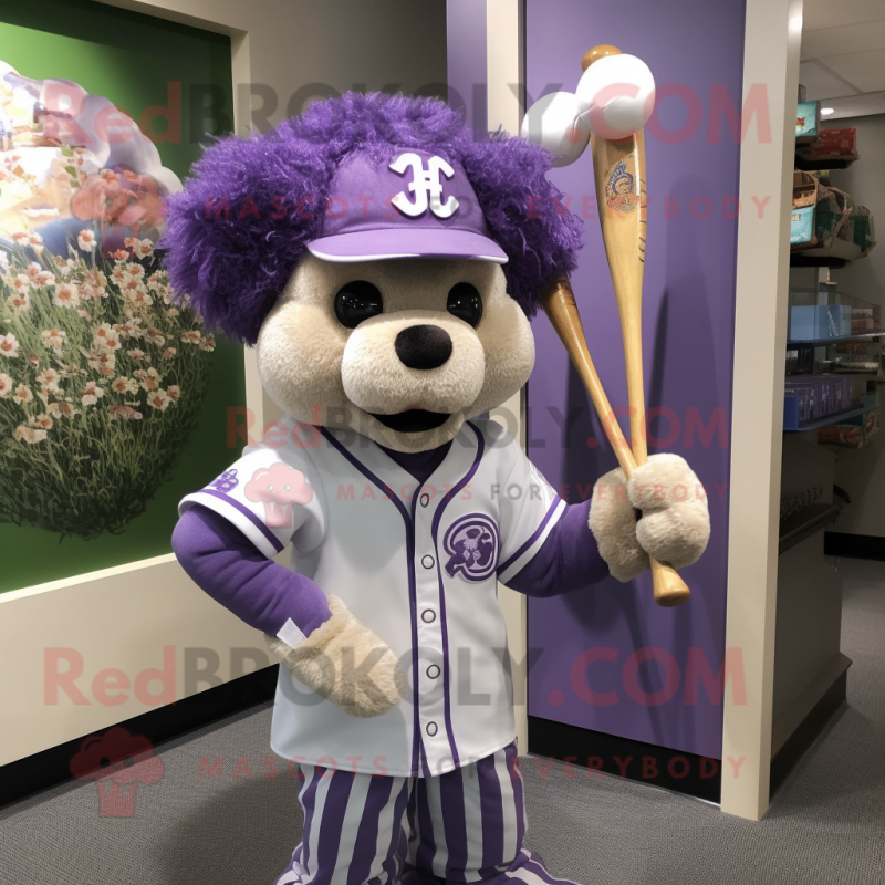 Lavender Celtic Cross mascot costume character dressed with a Baseball Tee and Hairpins