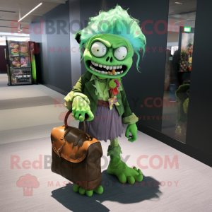 Green Zombie mascot costume character dressed with a Culottes and Handbags