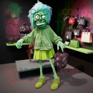 Green Zombie mascot costume character dressed with a Culottes and Handbags
