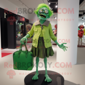 Green Zombie mascot costume character dressed with a Culottes and Handbags