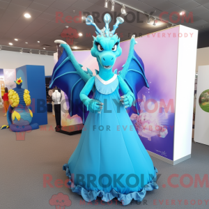 Cyan Dragon mascot costume...