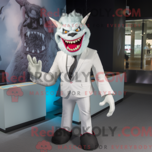 Witte demon mascottekostuum...