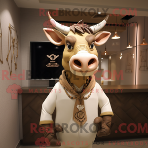 Beige Zebu-mascottekostuum...