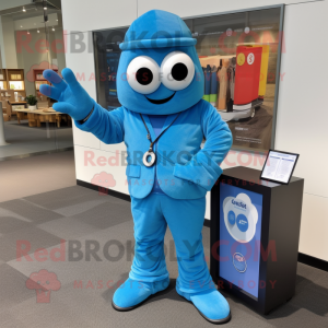 Blue Wrist Watch mascot costume character dressed with a Jumpsuit and Wallets