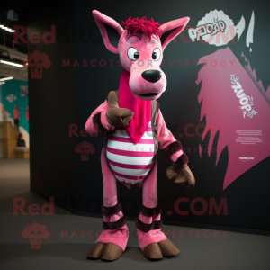 Pink Okapi mascot costume character dressed with a Bodysuit and Scarf clips