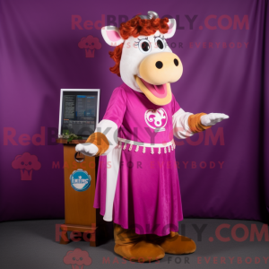 Magenta Guernsey Cow mascot...