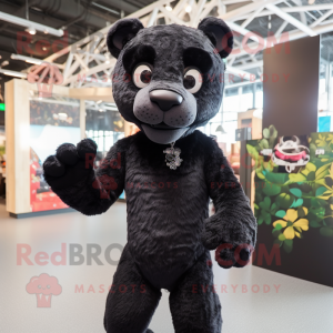 Black Leopard mascot costume character dressed with a Playsuit and Suspenders