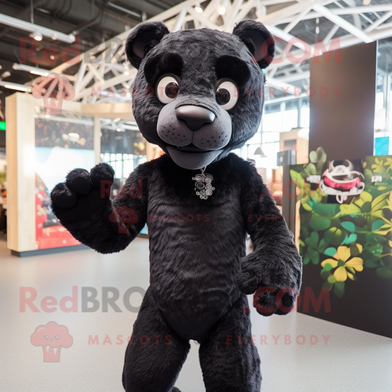 Black Leopard mascot costume character dressed with a Playsuit and Suspenders