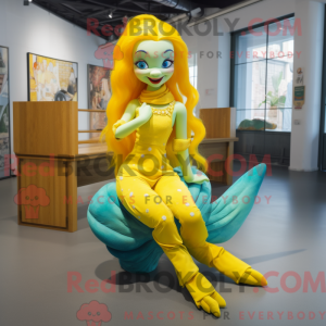 Gul havfrue maskot drak...