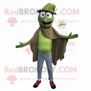 Olive Juggle mascot costume character dressed with a Skinny Jeans and Shawl pins