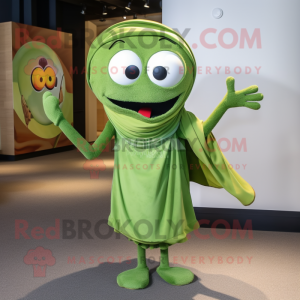 Olive Juggle mascot costume character dressed with a Skinny Jeans and Shawl pins