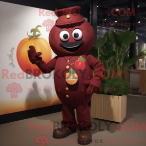 Máscara de tomate marrom com capuz e macacão com macacão e brosjer - Mascotes de tomate - REBROKO_320164 - RedBrokoly.com