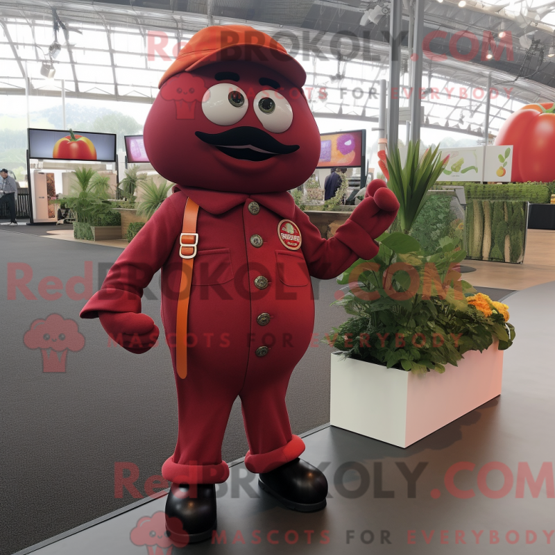 Máscara de tomate marrom com capuz e macacão com macacão e brosjer - Mascotes de tomate - REBROKO_320166 - RedBrokoly.com