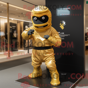Gold Ninja mascot costume...