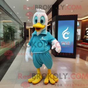 Cyan Swan mascot costume...