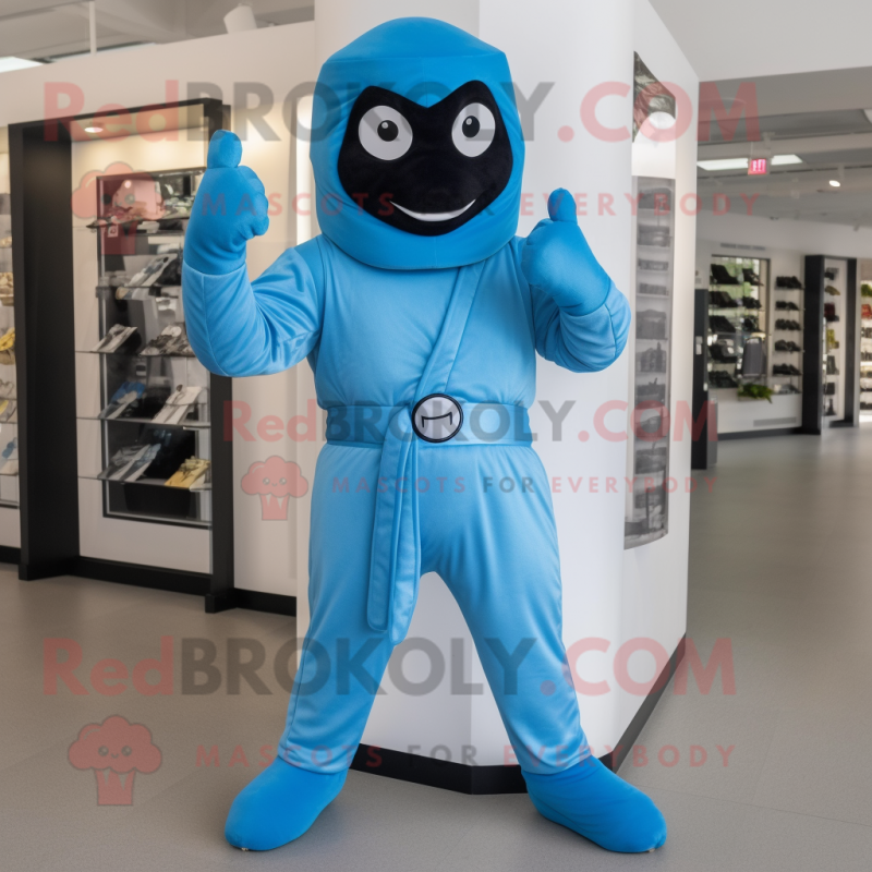 Sky Blue Ninja mascot costume character dressed with a Hoodie and Cufflinks