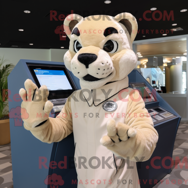 Fantasia de mascote pantera bege com canga e luvas - Pantera Mascotes - REBROKO_320496 - RedBrokoly.com