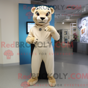 Fantasia de mascote pantera bege com canga e luvas - Pantera Mascotes - REBROKO_320497 - RedBrokoly.com