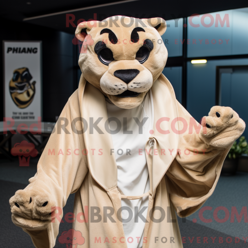 Fantasia de mascote pantera bege com canga e luvas - Pantera Mascotes - REBROKO_320498 - RedBrokoly.com