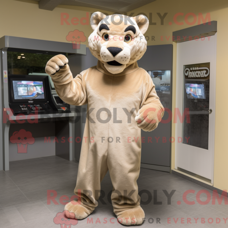 Fantasia de mascote pantera bege com canga e luvas - Pantera Mascotes - REBROKO_320499 - RedBrokoly.com