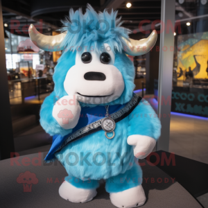 Sky Blue Yak maskot kostume...