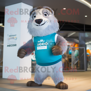 Silver Marmot mascot costume character dressed with a Swimwear and Smartwatches