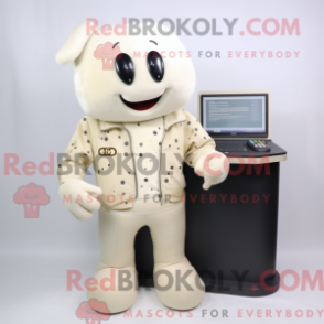 Cremefarbenes Computer-Maskottchen-Kostüm mit Lederjacke und Clutch - Computermaskottchen - REBROKO_320597 - RedBrokoly.com