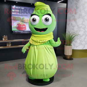 Lime Green Sushi mascot costume character dressed with a Evening Gown and Clutch bags
