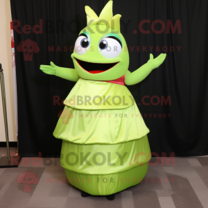 Lime Green Sushi mascot costume character dressed with a Evening Gown and Clutch bags