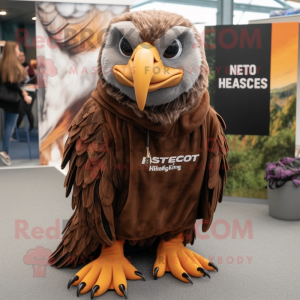 Brown Haast'S Eagle mascot costume character dressed with a Hoodie and Keychains