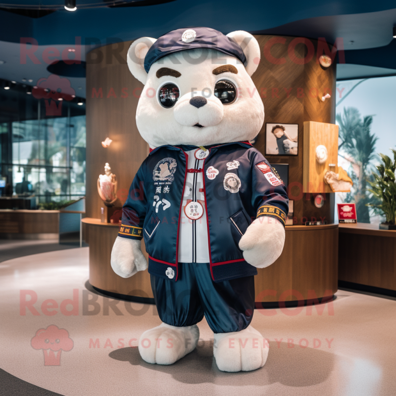 Navy Dim Sum mascot costume character dressed with a Bomber Jacket and Anklets Navy Dim Sum mascot costume character dressed with a Bomber Jacket and Anklets