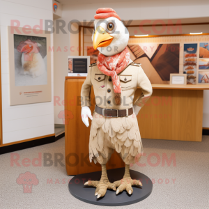 Beige Pheasant mascot costume character dressed with a Oxford Shirt and Mittens