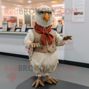 Beige Pheasant mascot costume character dressed with a Oxford Shirt and Mittens