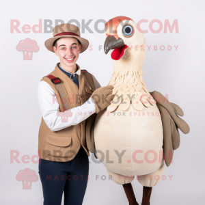 Beige Pheasant mascot costume character dressed with a Oxford Shirt and Mittens