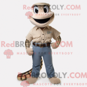 Fantasia de mascote de píton bege com jeans e cintos - Mascotes Python - REBROKO_320865 - RedBrokoly.com