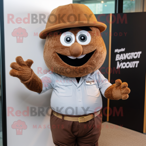 Brown Aglet mascot costume character dressed with a Button-Up Shirt and Beanies