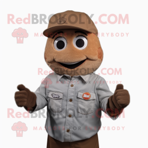 Brown Aglet mascot costume character dressed with a Button-Up Shirt and Beanies