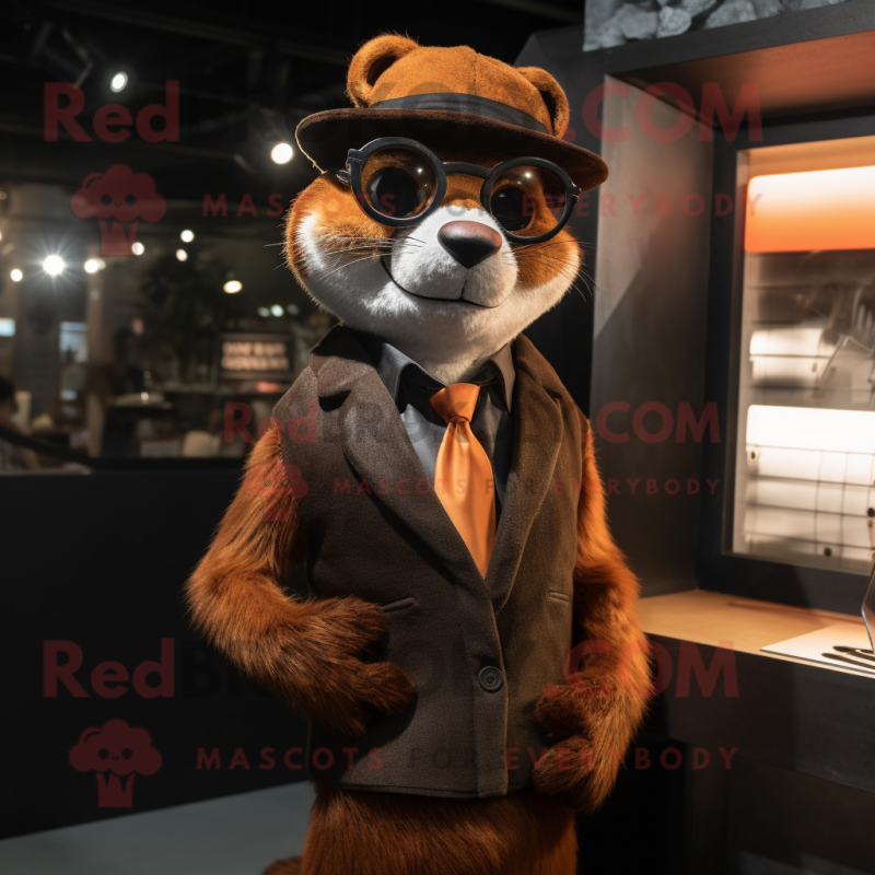 Rust Weasel mascot costume character dressed with a Suit and Eyeglasses