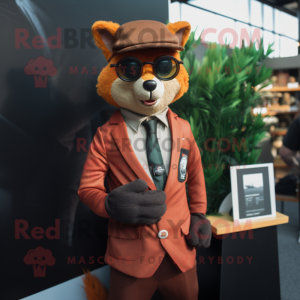 Rust Weasel mascot costume character dressed with a Suit and Eyeglasses