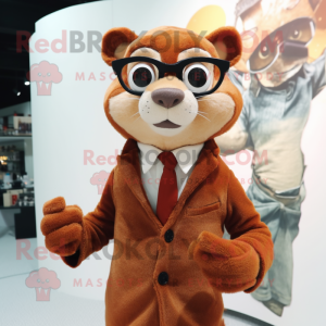 Rust Weasel mascot costume character dressed with a Suit and Eyeglasses