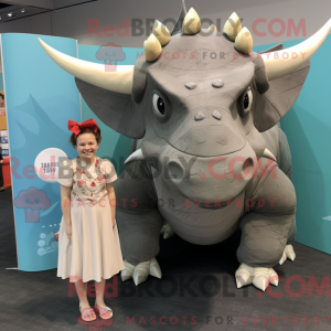 Grå Triceratops maskot...