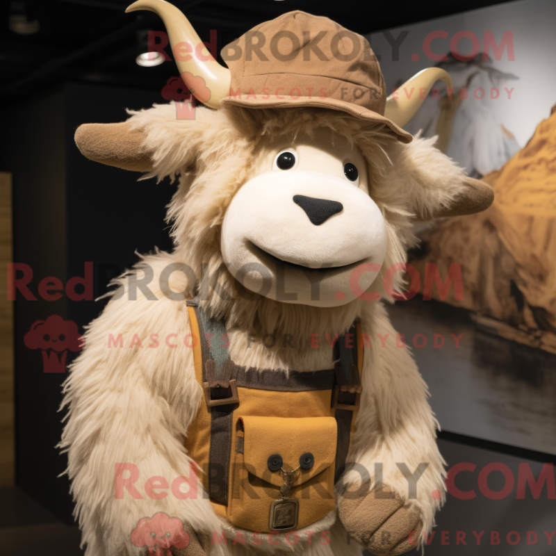 Fantasia de mascote iaque bege com macacão e chapéus - Mascotes de iaque - REBROKO_320994 - RedBrokoly.com