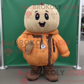 Máscara de abóbora bronzeada com características drásticas com um vindjakke e cinto - Mascotes de abóbora - RedBrokoly.com