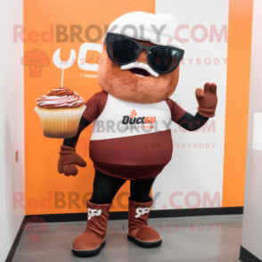 Rust Cupcake mascot costume character dressed with a Leggings and Sunglasses