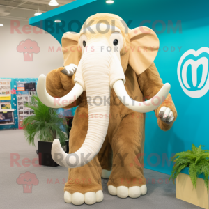 Cream Mammoth mascot costume character dressed with a One-Piece Swimsuit and Gloves