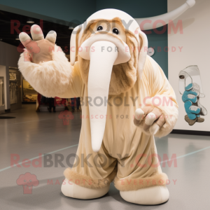 Cream Mammoth mascot costume character dressed with a One-Piece Swimsuit and Gloves