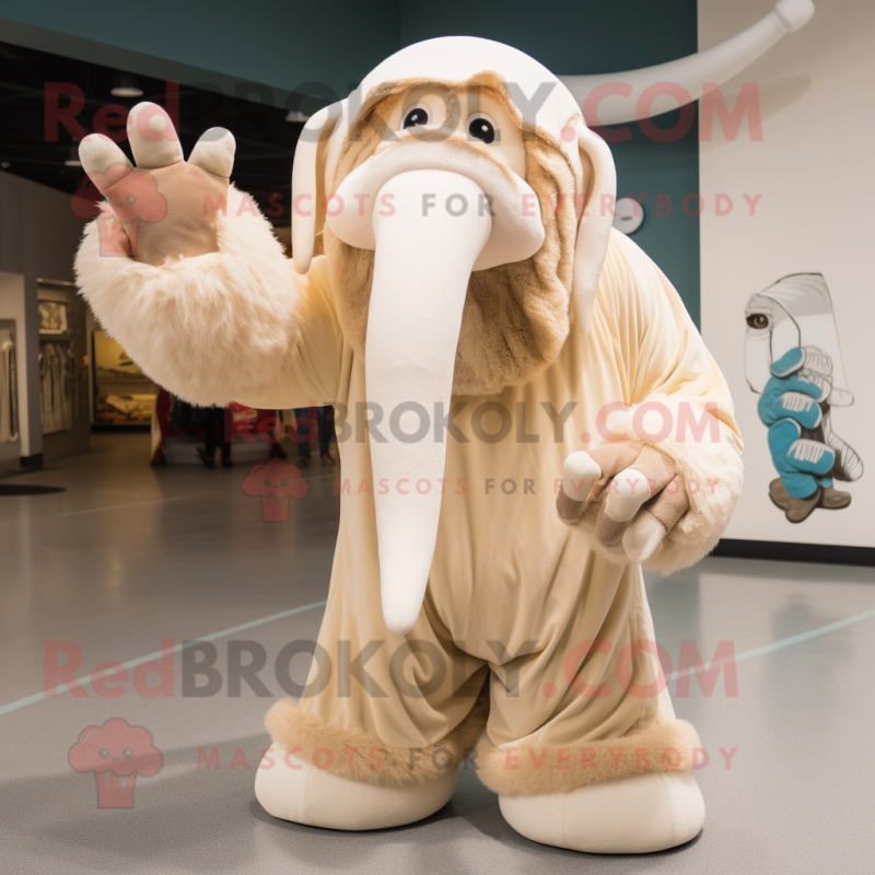 Cream Mammoth mascot costume character dressed with a One-Piece Swimsuit and Gloves